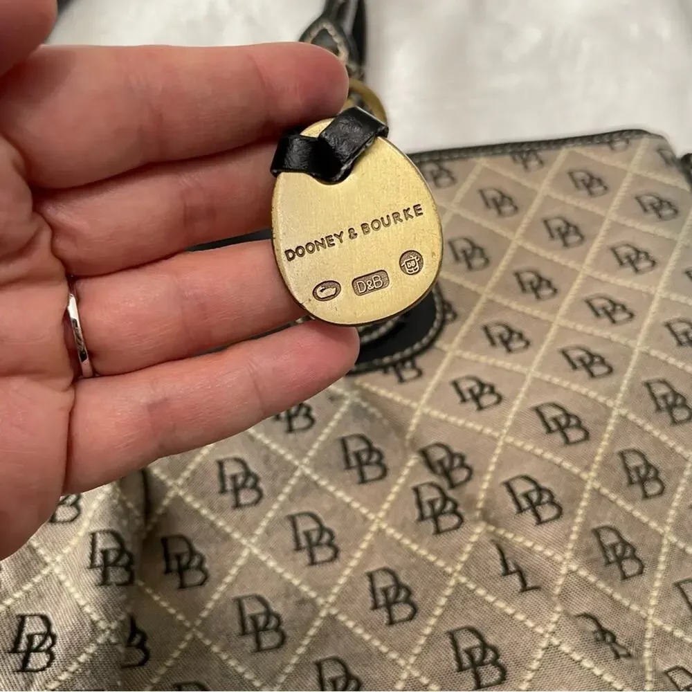 Dooney & Bourke tan logo brown large satchel zippers inner pockets